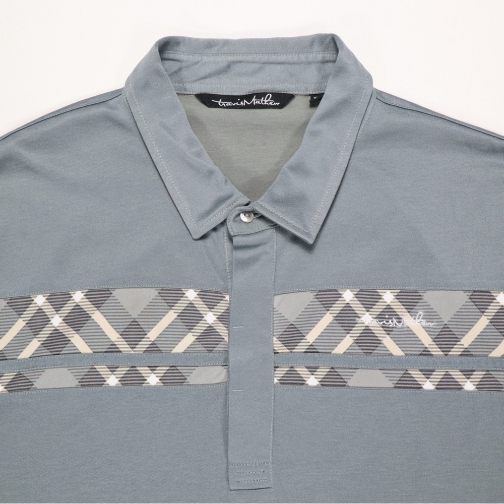 Travis Mathew Polo Shirt Men’s 2XL Gray  Geometric Pattern Golf Summer